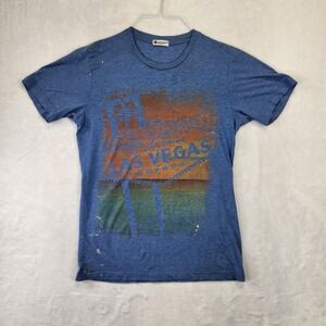 Las Vegas Distressed Graphic Tee Blue Faded Paint Splatter Soft Blend XL